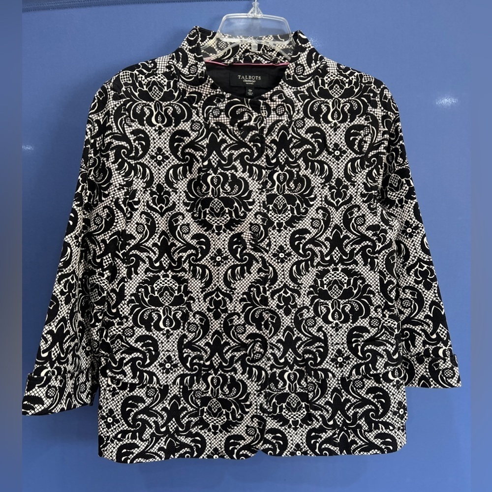 Talbots Damask Print Jacket Black And White